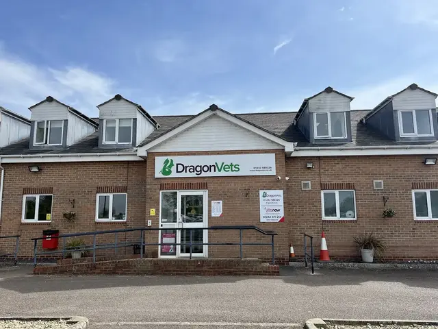 Exterior view of the Vets Now partner clinic at Dragon Vets in Cheltenham, showing full building frontage